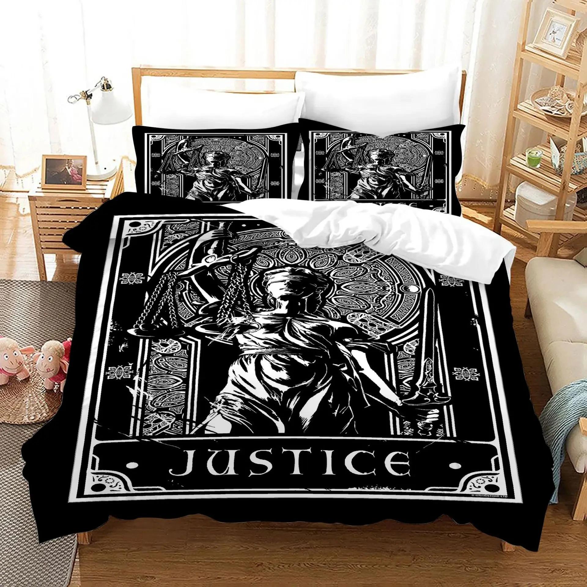 

King Size Tarot Cards Duvet Cover Set Black White Witch Wicca Fortune Telling Design for Boys Girls Bedding 70x133cm 2pcs