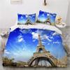 Eiffel Tower Duvet Cover Set King Size Paris Cityscape Twin Bedding Set Modern French Style Polyester Comforter Cover Boys Girls