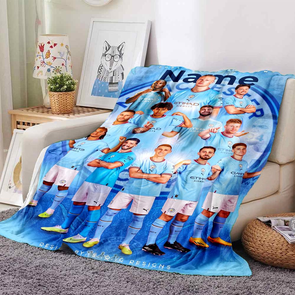 Custom Name Manchester City Theme Printed Blanket Perfect For Couch Bed Travel Outdoor Use Machine Washable Cozy Durable