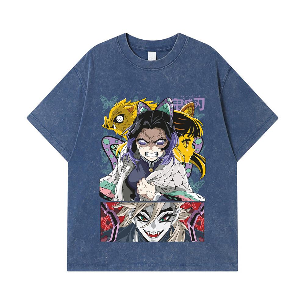 275 GSM Washed T-shirts 100% Cotton Demon Slayer V119 Shinobu Print Unisex Heavy Cotton T Shirt