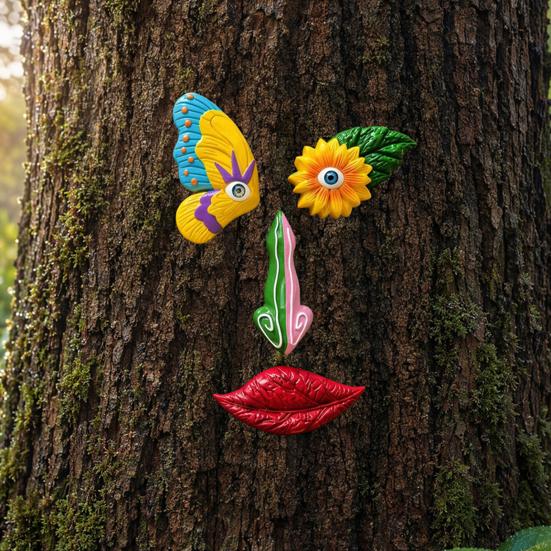 yangyizhi Colorful Tree Trunk Face Decor, Outdoor Faces, Trees Yard Art Statues, Garden Cute Funny Creative Decoration for Patio