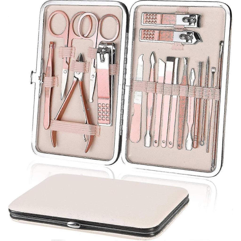 Manicure Pedicure Kit, 18pcs Professional Nail Clippers Set, Stainless Steel Cuticle Cutter, Pedicure Manicure Kit With Travel Box And Exquisite H PXC