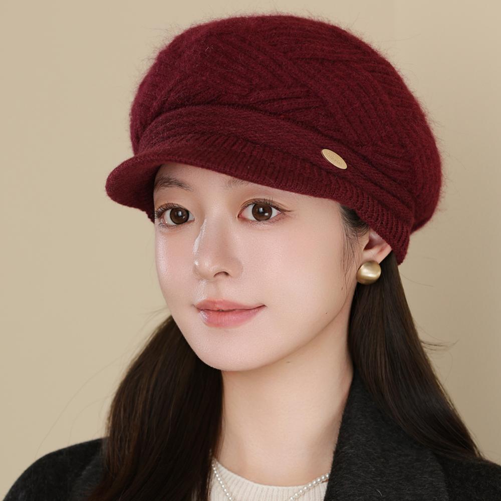 

Женская зимняя шапка нового стиля, простой дизайн, шапка с плюшевой меховой подкладкой для женщин, повседневная шапка из смеси кроличьего меха, уличная вязаная шапка 56cm-60cm красный