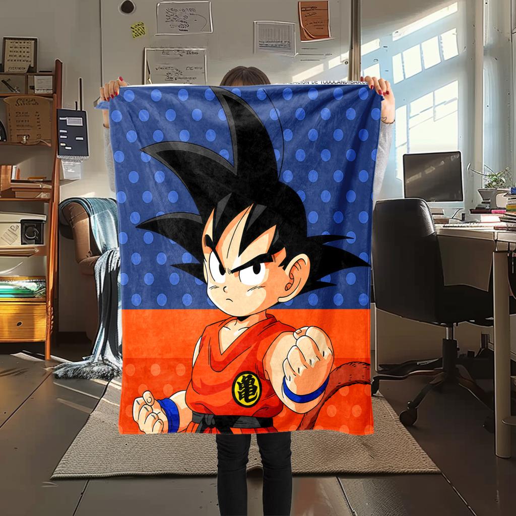 1 ks flanelová deka s potiskem Son Goku, Vysoce kvalitní pro všechna roční období, Domácí dekorace, Teplo a pohodlí, Perfektní jako vánoční dárky