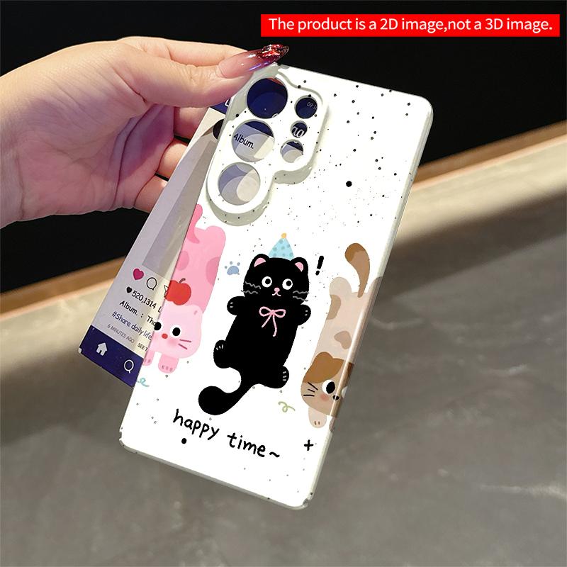 2DFlat Samsung phone case Cute Cats Happy Time Phone Case Applicable to Galaxy S22 S23 S24 S25ULTRA S26 A12 A13 A14 A15 A16