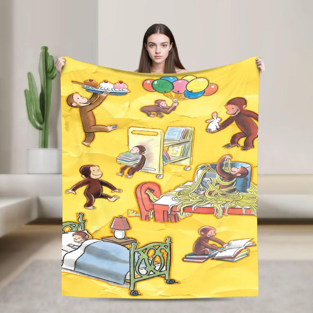 Curious George-s Blanket  Soft Street Trend Plush Throw Blanket For Living Room Travel Flannel Bedspread Bed Cover