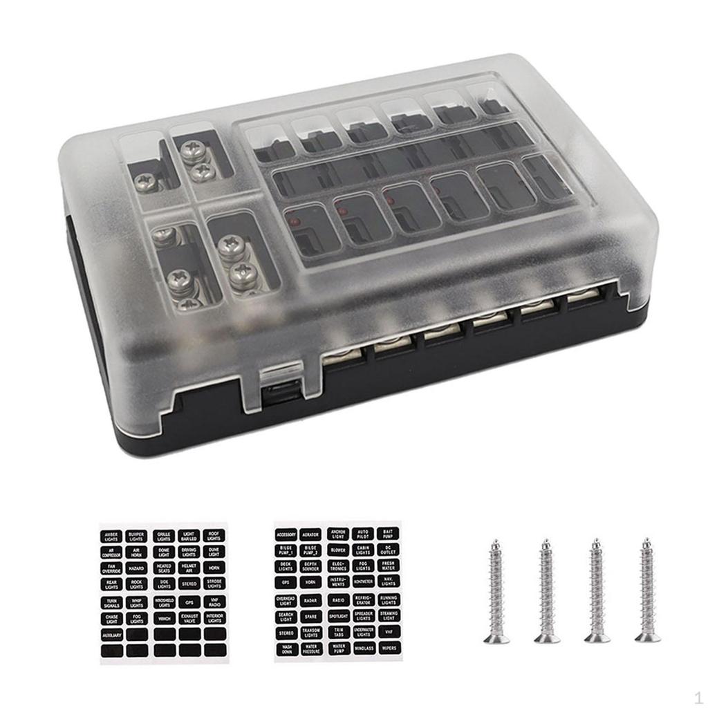 12 Circuit Block, Damp-Proof Holder Box Fits Van SUV Automotive Car Yacht