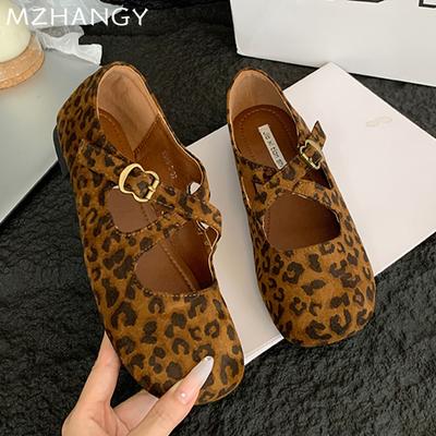 Fashion Leopard Ballet Dance Shoes Women Flats Suede Shallow Mary Jane Shoes 2024 Trend Autumn Dress Shoes New Casual Cozy Mujer Zapatos