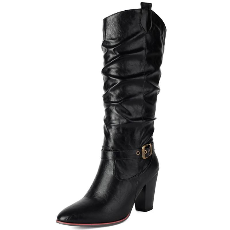 Modne kozaki do kolan dla kobiet Nowe trendy 2024 Plisowane buty zimowe Czarne Brązowe Białe Kowbojskie Buty do jazdy konnej Obuwie Buty Pani Duży Rozmiar