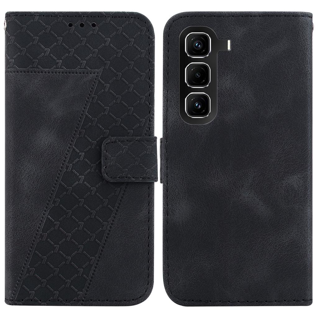 For Infinix Hot 50 Pro+ 4G Stand Case 7-Shaped Pattern Imprint Leather Phone Cover with Strap