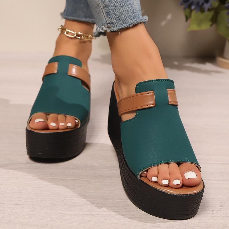 Wedge-heeled Slippers, Color-matching Sandals and Slippers, Summer Ladies Thick-soled Sandals