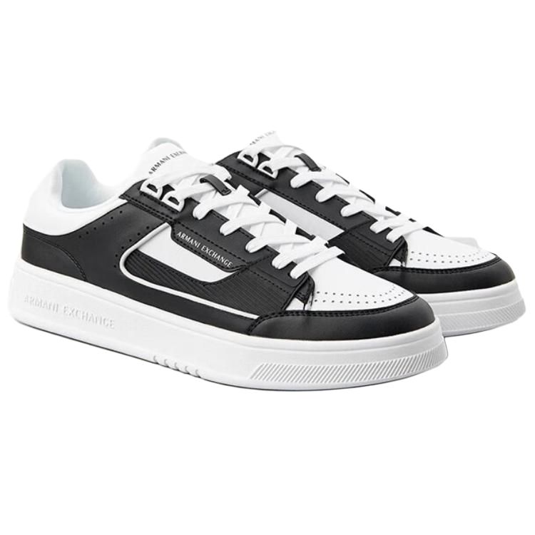 Armani Exchange Leather Lace-Up Round Toe Low-Top Sneakers Men sneakers Black XUX256XV952S277