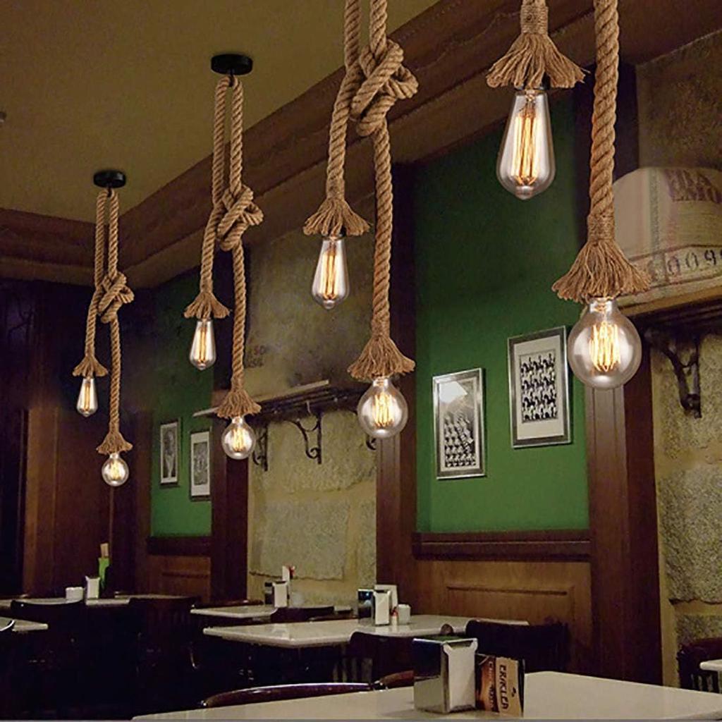 Vintage Hemp Rope American Style Pendant Lights Hand Knitted Reminiscence Bar Pub Industrial Lighting Indoor Ceiling Lamp E27