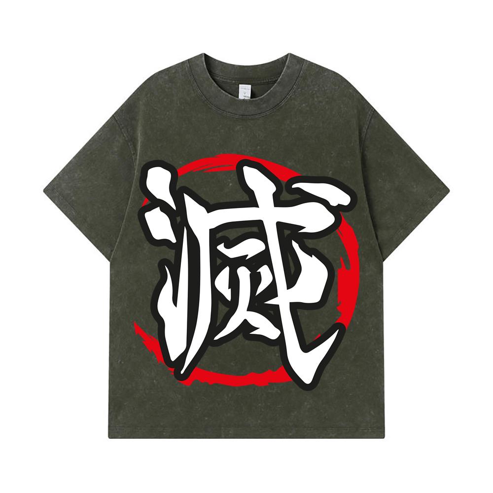 

275 GSM Washed T-shirts 100% Cotton Demon Slayer V119 Shinobu Print Unisex Heavy Cotton T Shirt S армия зеленый