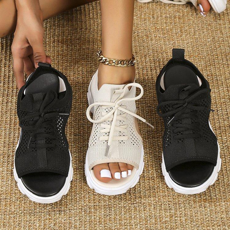 New lace-up fish mouth thick-soled fly-woven casual women's sandals