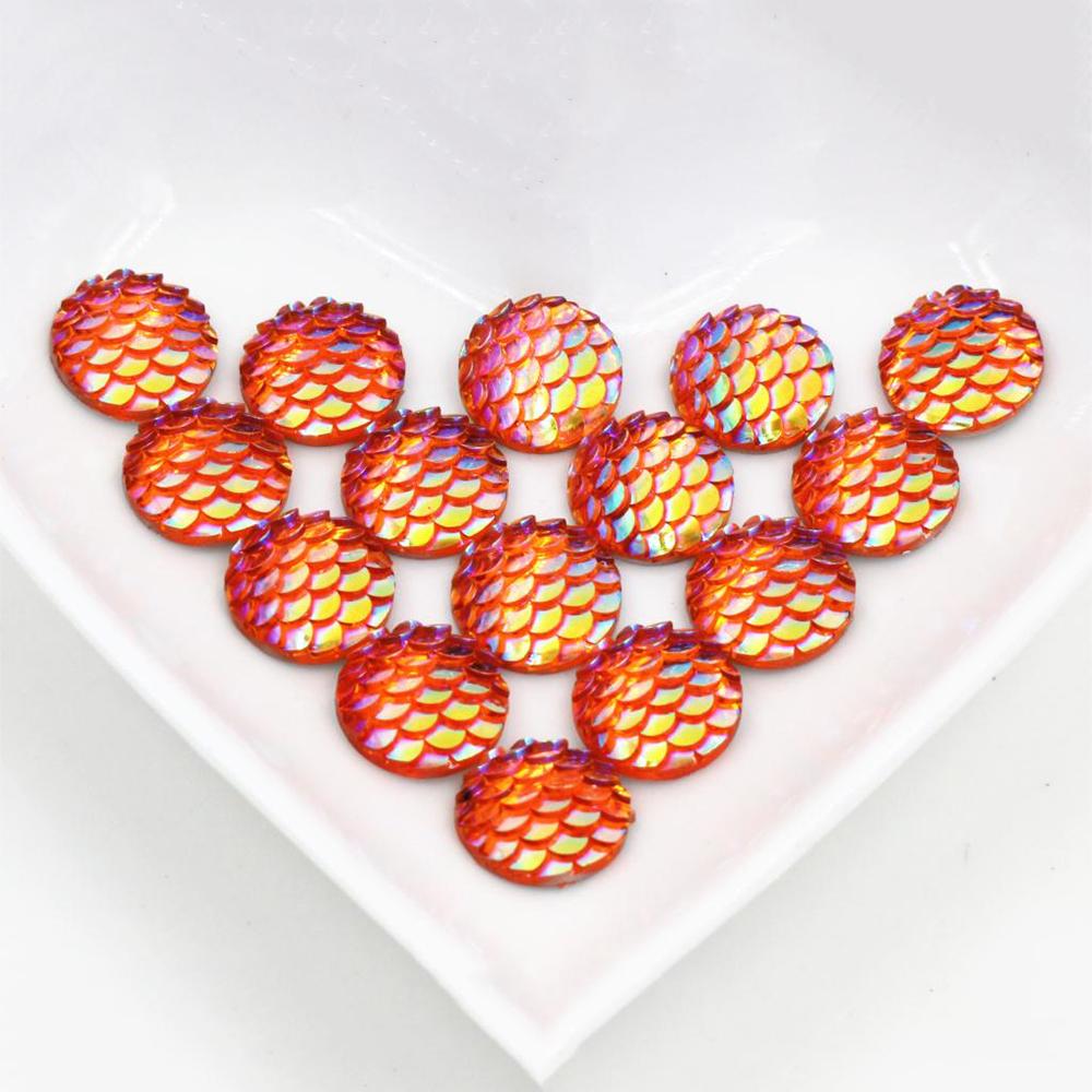 40pcs 8mm 10mm 12mm Mix Colors Mermaid Fish Scale Flat back Rhinestone Round Cabochon Embellishment Scrapbooking DIY Crafts