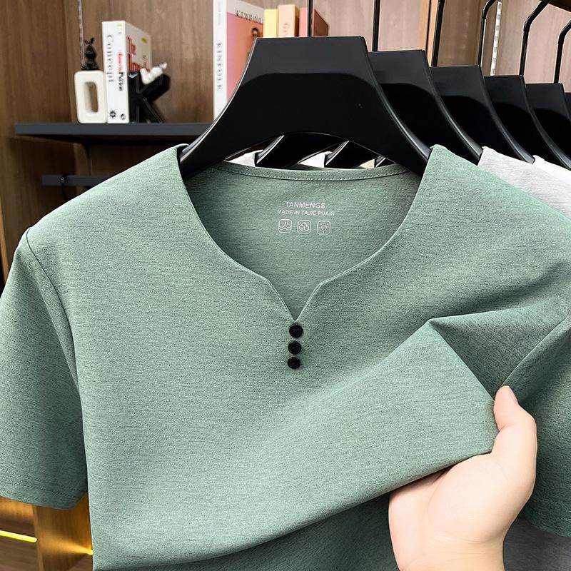 Summer V-Neck Men's Short Sleeve T-Shirt Middle-Aged & Young Fashion Casual Minimalist Short Sleeve