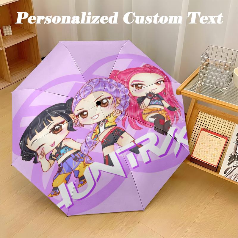 8‑Rib Automatic Umbrella, Kpop Demon Hunters Design Foldable Umbrella for Sun Rain Protection Travel