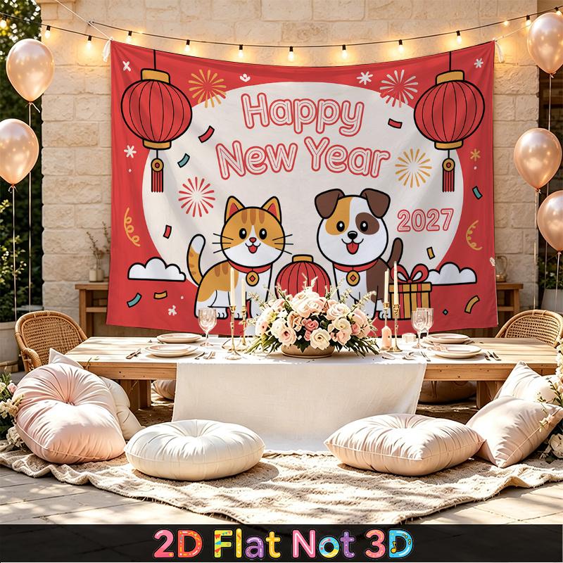Party Backdrop New Year Red Flat Festive Lantern Multi Layered Celebrations Event Backdrop Decoration Front Door Decor