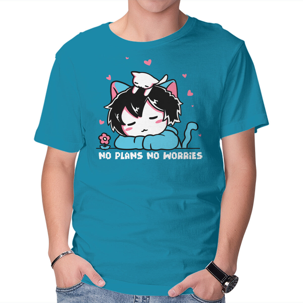Unisex Crew Neck T-Shirt No Plans No Worries Graphic Short Sleeve Casual Tee XS