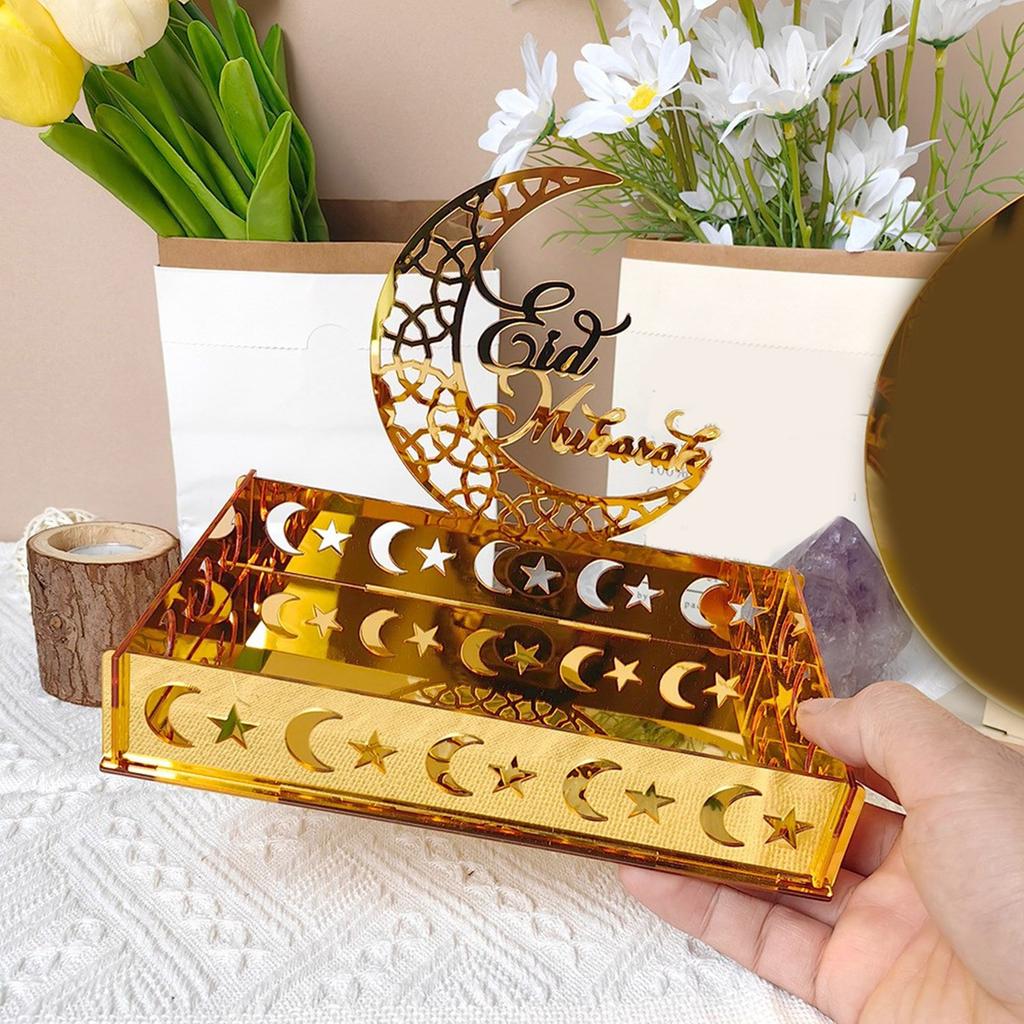 Acrylic Ramadan Food Tray Eid Dessert Fruit Plate Ramadan Decoration Islamic Muslim Festival Decor Gold Color Jewelry