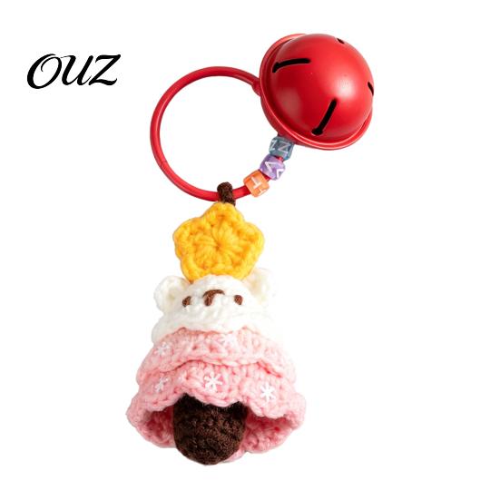Mini Sock Ornament Yarn Crochet Christmas Keychain with Bell, Handmade Tree Hat Glove Wreath Cute Stocking Stuffer Key Ring Pendant, Holiday Bag Charm