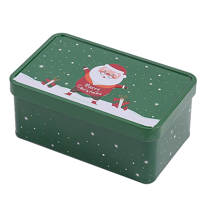 1Pc Christmas Square Tinplate Can Candy Box Gift Storage Box Biscuit Can Metal Can Home Storage Box Xmas Candy Cans Kids Gift