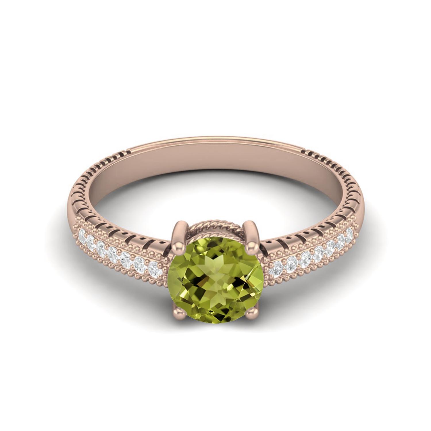 0.97 Ctw Round Peridot 925 Sterling Silver Rose Vermeil Solitaire Women Wedding Ring 7