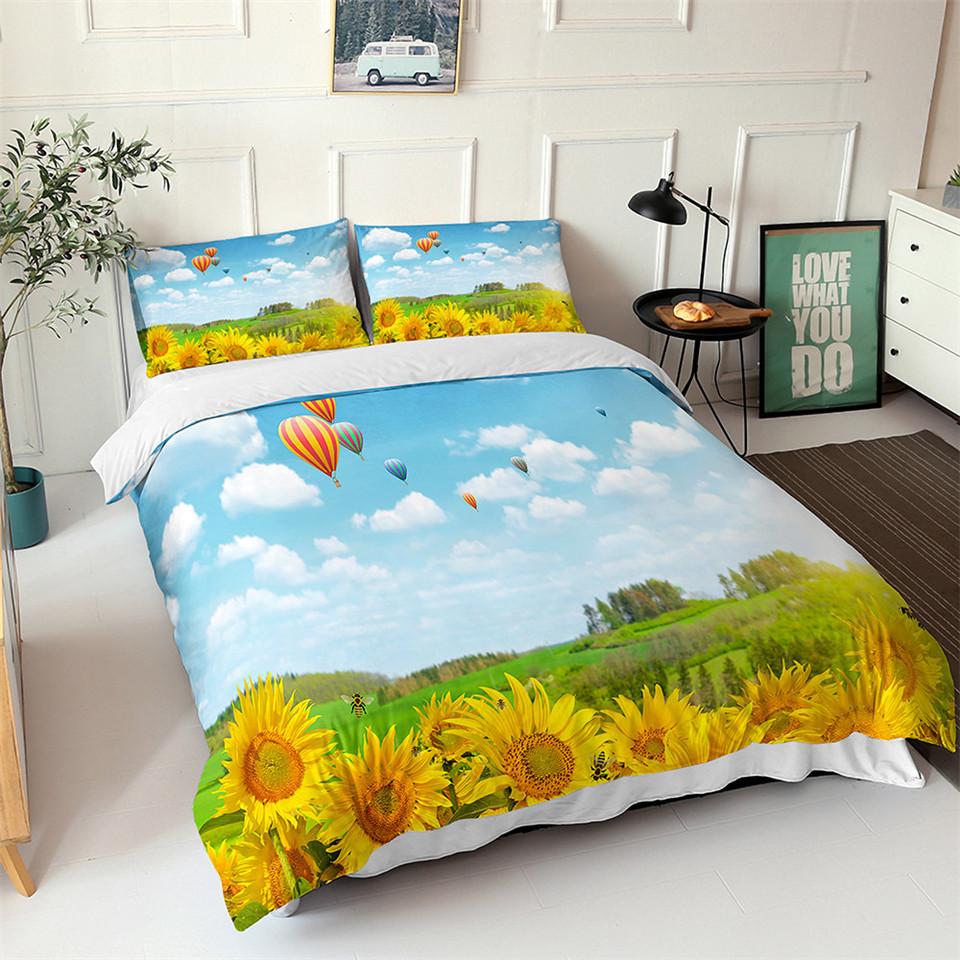 Sunflower Duvet Cover Set Yellow Flower Twin Bedding Set Polyester Black Gold Yellow Sunflowers Print Quilt Cover For Kids Teens