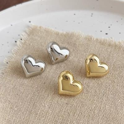 Trend Heart Gold Color Smooth Stud Earring for Women Temperament Korean Design Simple Cute LOVE Wedding Jewelry Girl Gift
