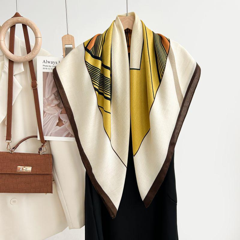 Quadratischer Schal im koreanischen Stil mit weißem Blumendruck - Weich, elegant, hautfreundlich, warmer Fischgrät-Schal für Herbst und Winter