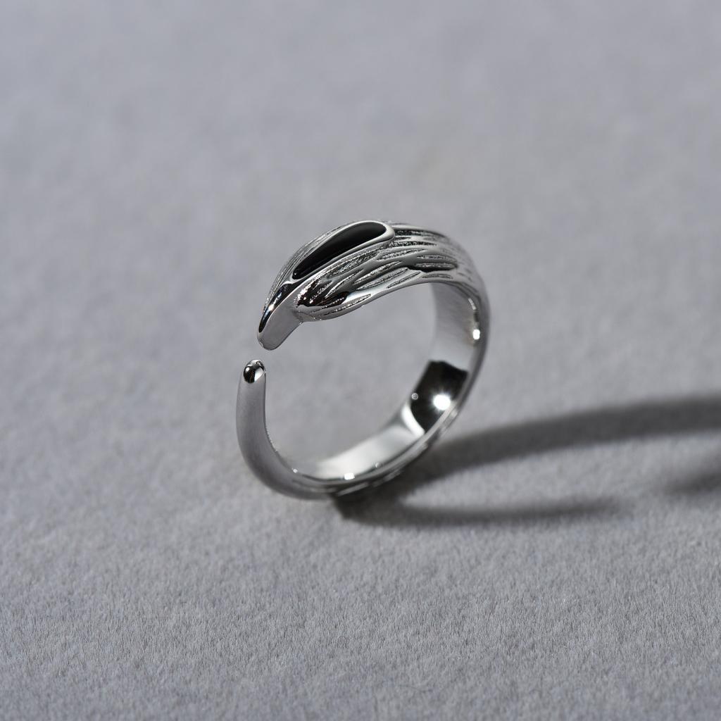 Original Design Creative High-End Metal Inlaid Black Agate Open Ring Trendy Fashion Unique Ring