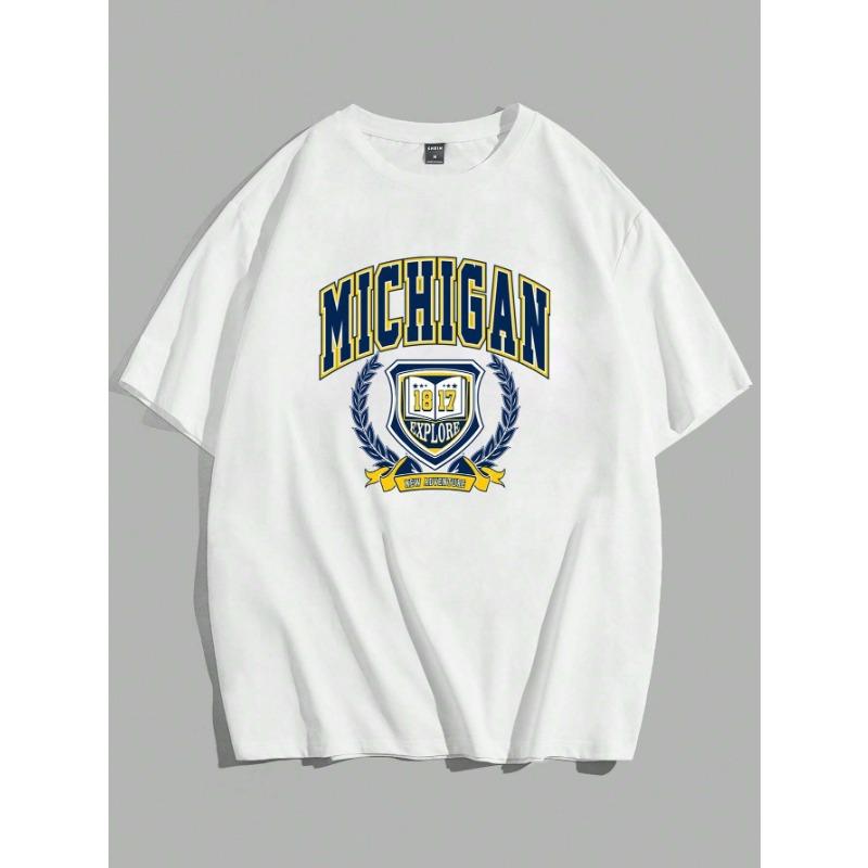 MICHIGAN Buchstaben Retro Bedrucktes Herren T-Shirt Neue Mode Lockere Größe Paar T-Shirt Trendy Street Hip Hop Y2K Herren Top T-Shirt