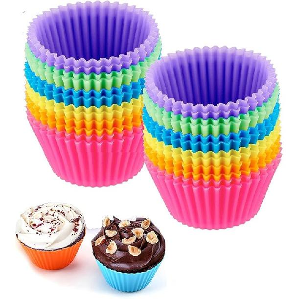 Reusable Silicone Cupcake Baking Cups 24 Pack, 2.75 inch Cups, & Non-stick Muffin Liners for Party Halloween Christmas,6 Rainbow Colors (Pack of Pack of 24,Multicolor