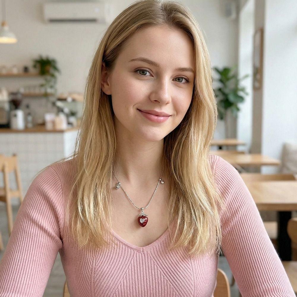 Niche Red Strawberry Love Necklace Girl Clavicle Chain Love Zircon Pendant  Lady