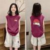 Girls' Trendy Sleeveless Cotton Tee - Round Neck, Summer Style