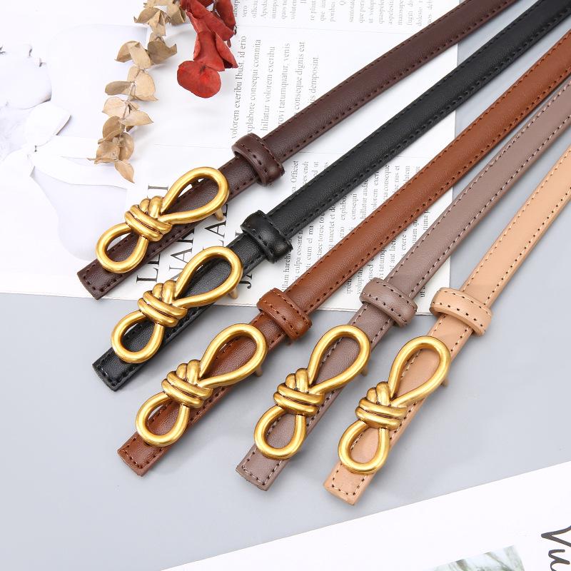 Women's Genuine Leather Bowknot Waist Belt - Simple, Versatile, Thin Cowhide Accessory for Dresses, Skirts, Shirts, and Trousers.