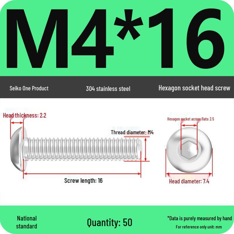 304 Stainless Steel Pan, Half, and Round Head Hexagon Screws (M2-M12)