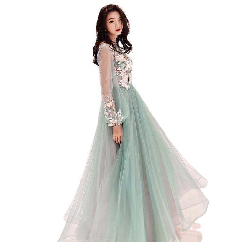 Banquet Evening Dress Women's 1011 New Fairy Dream Long Small White and Thin Art Test Piano Performance Clothes