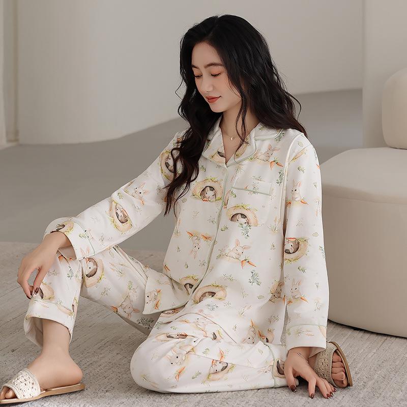 Cotton Silk Padded Maternity Nursing Pajama Set with Side-Opening Bra