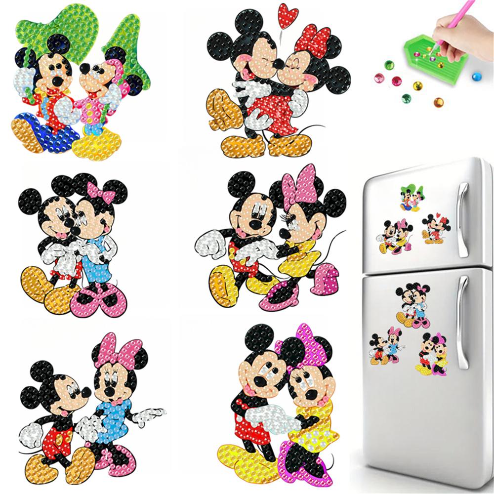 6Pcs Mickey Minnie Series Diamond Art Fridge Magnet Diamond Painting Refrigerator Magnet Diamond Painting Fridge Magnet for Adults Beginners