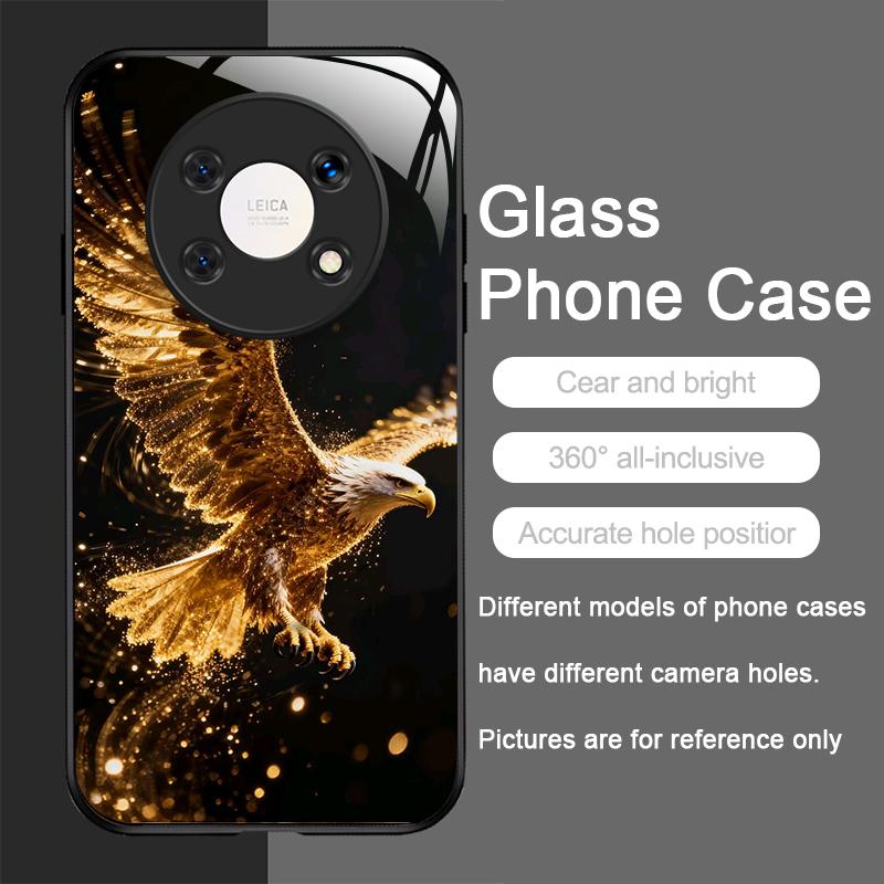 Stylowe Etui ze Szkła Hartowanego z Wzorem Złotego Diamentu i Orłem dla Huawei Honor 400 200 100 90 Magic 7 Pro 6 5 Lite X9 X8 Pokrowiec