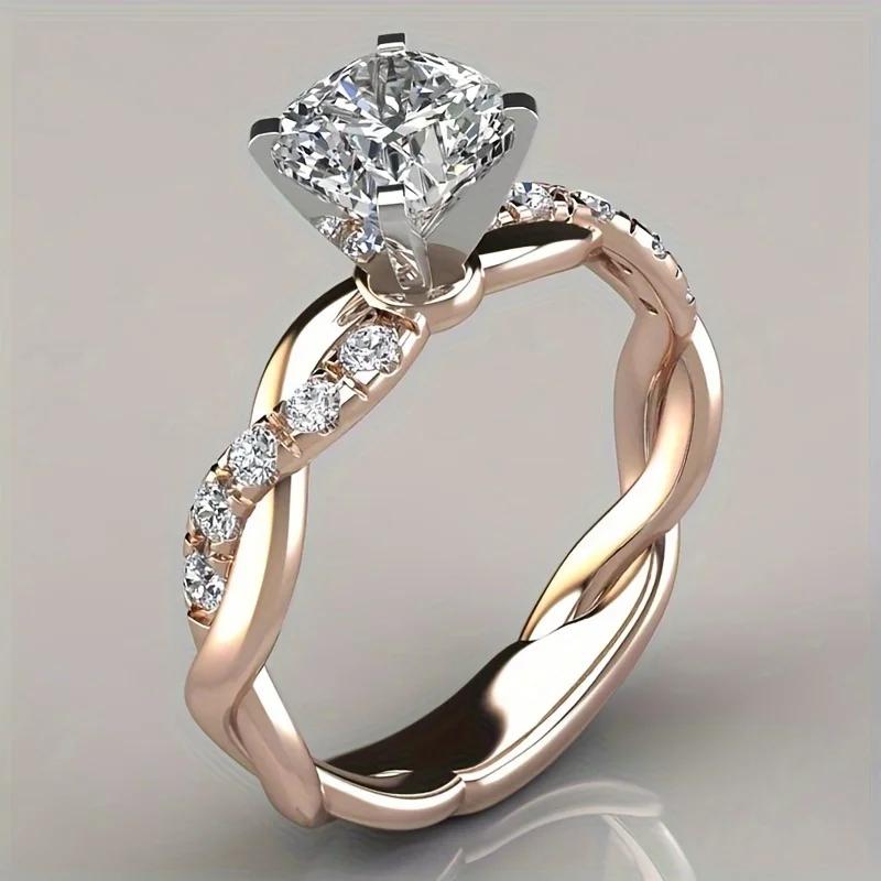 Элегантные кольца-твист с кубическим цирконием для женщин, изысканные обручальные свадебные кольца, подарок на годовщину, ювелирные изделия 10&ROSE GOLD COLOR