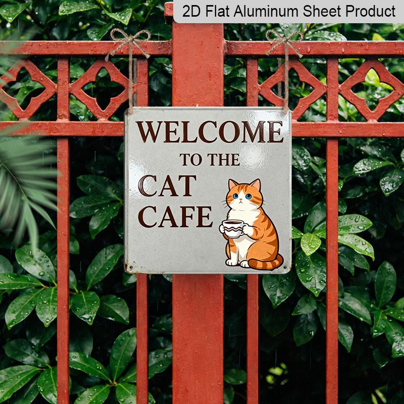 2D Flat - 1pc, Vintage Metal Sign, Outdoor Plaque & Wall Decor, Welcome To The Cat Cafe Sign, Kitchen Wall Art, Pet Room Decoration, Rustic Cozy