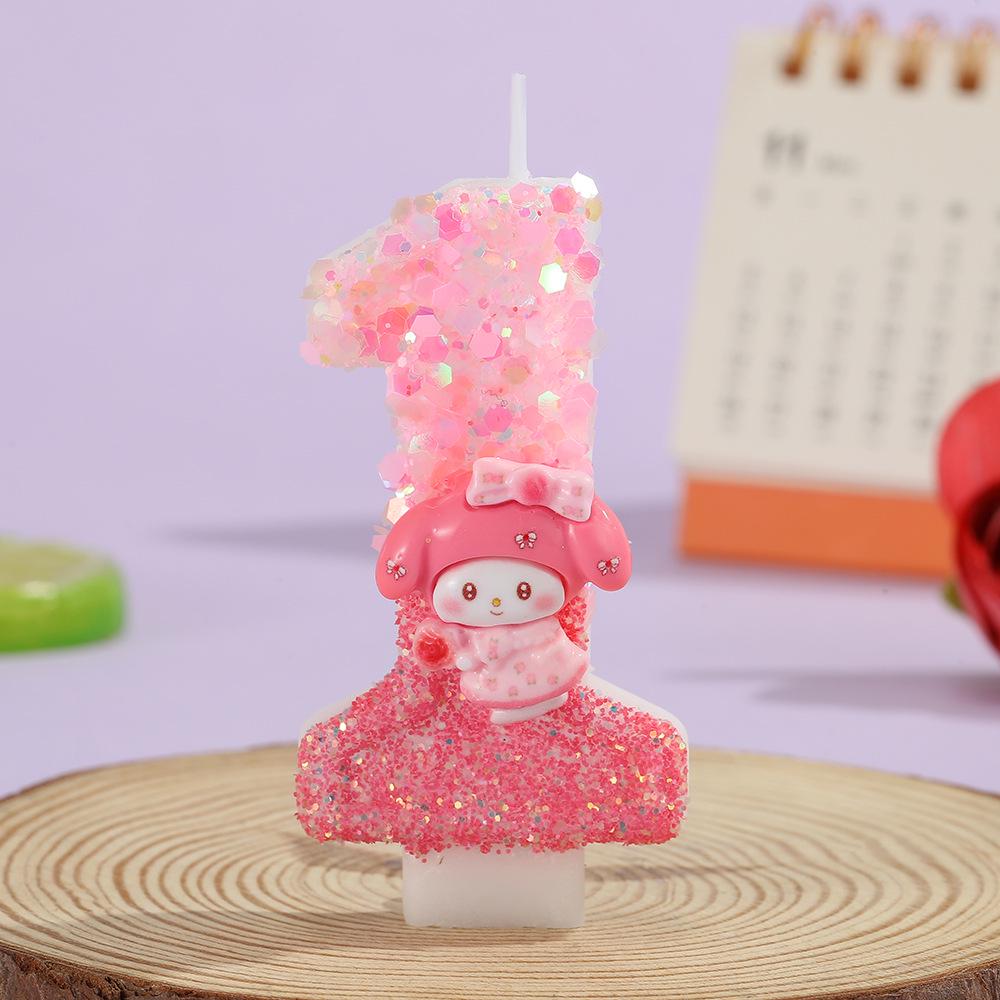 Pink Glitter Cartoon Number Birthday Cake Candles – Party Decoration
