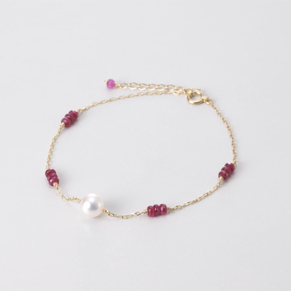 Ruby Bracelet Oriental Bracelet Ruby K18 Pearl Bracelet [Moon Label] Women's [Gift Wrapped]