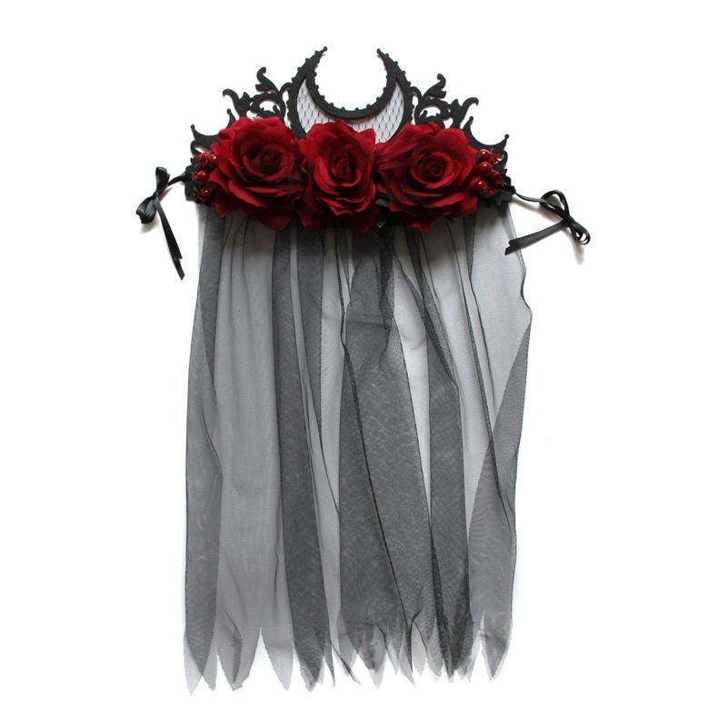 

Day of the Death Headband Gothic Headwear Black Veil Crown Baroque Tiara Crown Lolita Hair Accessories Halloween Crown 1