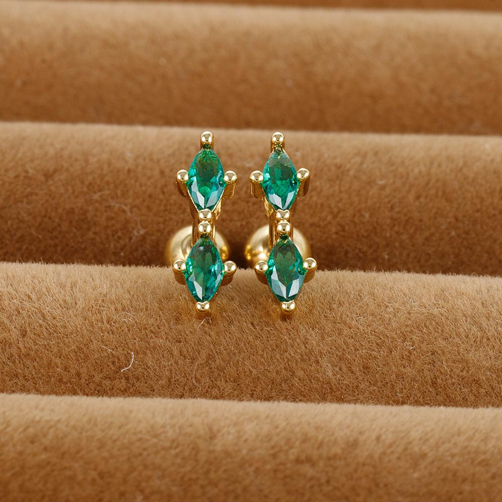 2PC Korean Stainless Steel Tragus Piercing Helix Green Studs Earrings for Women Flower Geometry Trendy Ear Piercing Body Jewelry