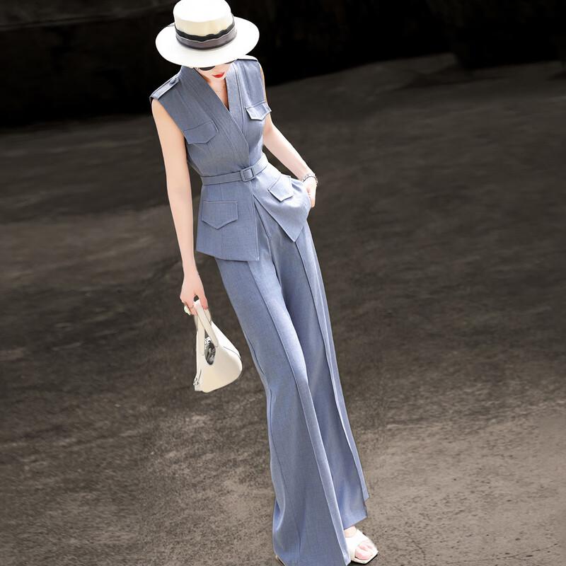 Lanseer V-Neck Sleeveless Linen-Look Two-Piece Set M