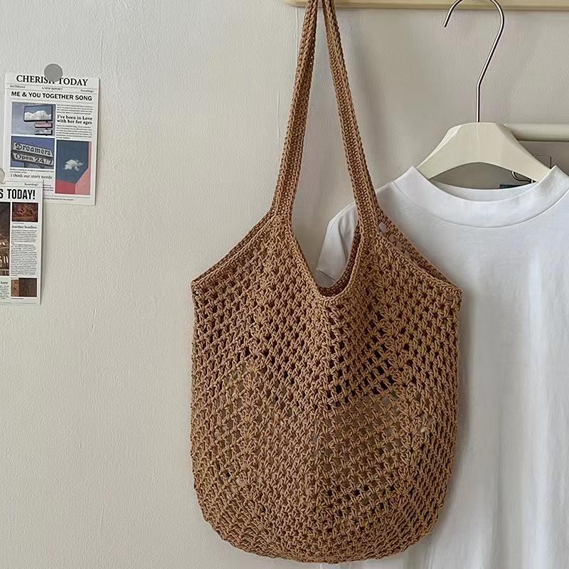 Fashion Women's Hollow Woven Shoulder Bags Large Capacity Knitting Underarm Bag Solid Crochet Tote Handbag Summer Mesh Beach Bag